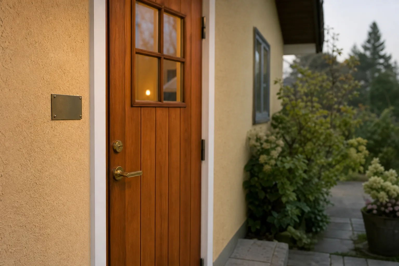 Skylt vid ytterdörren på en svensk villa
