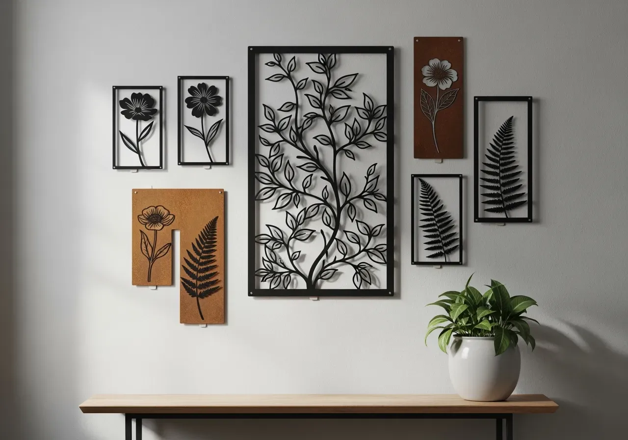 Metallsiluetter vitsippa dvärgananas ödeträd